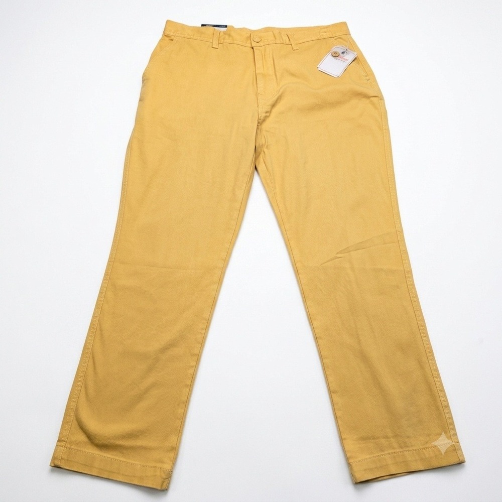 NWT Hallstatt Mens Pants 38x30 Khaki Tan Flat Front Stretch Cotton Chinos Yellow